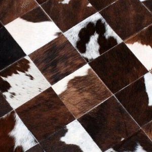 Cowhide Round Patchwork Tricolor  Area rug Hairon Carpet Leather Skin